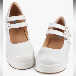 Women's White Platform Mary Jane Shoes